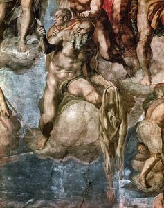 Sistine Chapel Ceiling: The Last Judgement, detail of St. Bartholomew holding his flayed skin, 1538-41